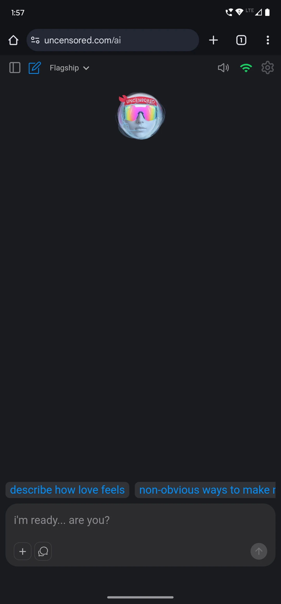 Chrome showing uncensored.com/ai on Android