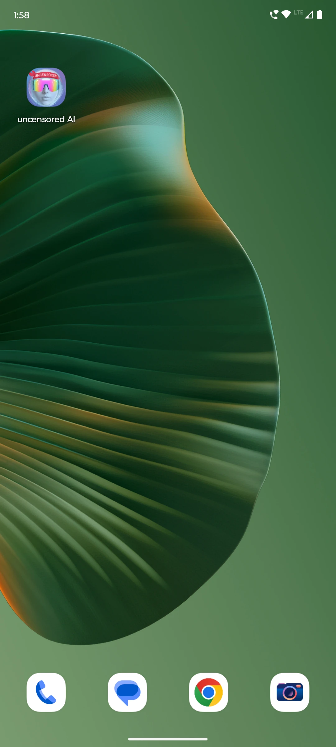 Android home screen with the Uncensored AI app icon